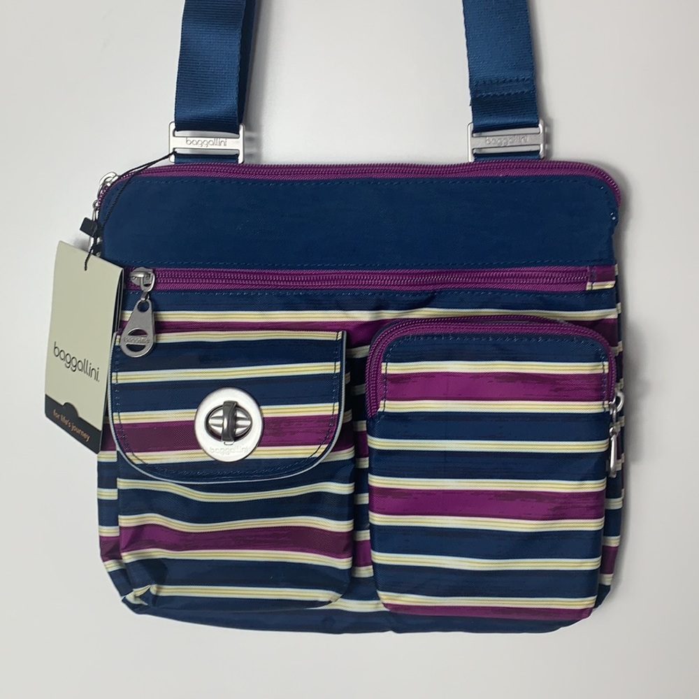 Baggallini Navy, Purple & Cream Striped Crossbody Bag